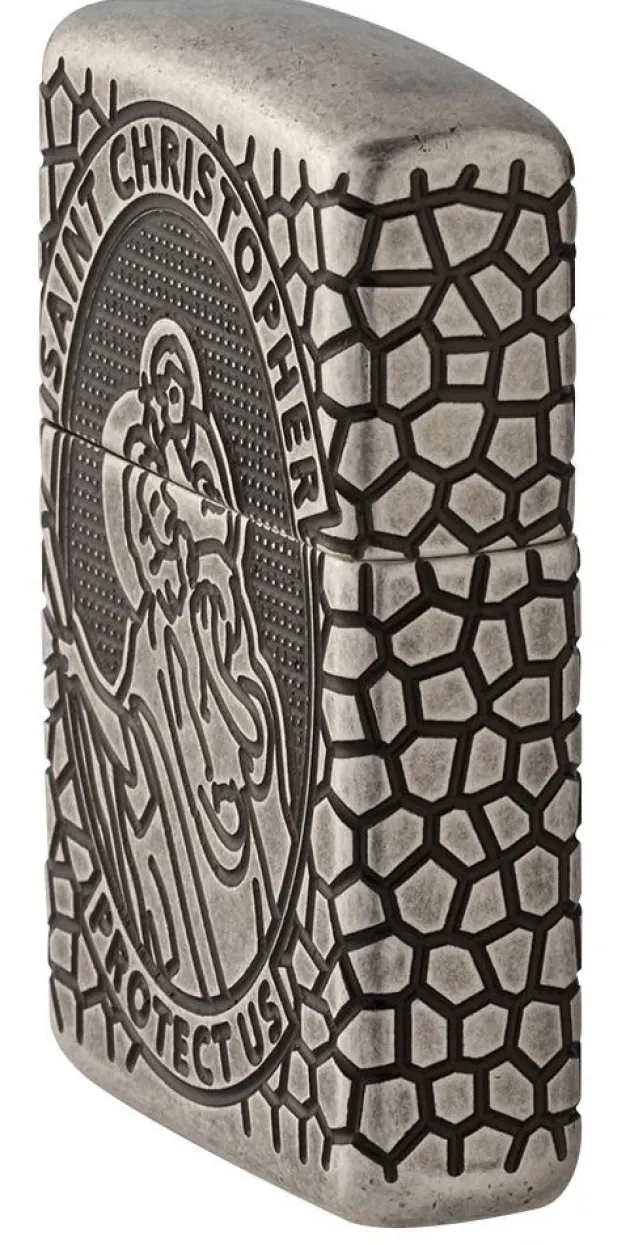 60005200 - ZIPPO Armor Gravé Médaille de Saint Christophe Antique Silver