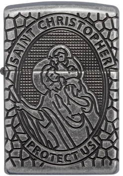 60005200 - ZIPPO Armor Gravé Médaille de Saint Christophe Antique Silver