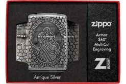 60005200 - ZIPPO Armor Gravé Médaille de Saint Christophe Antique Silver