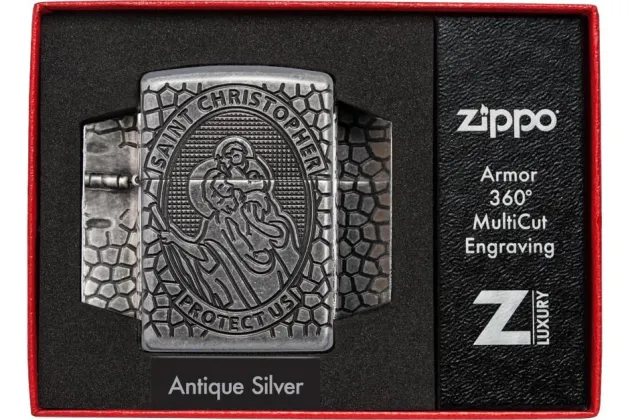 60005200 - ZIPPO Armor Gravé Médaille de Saint Christophe Antique Silver
