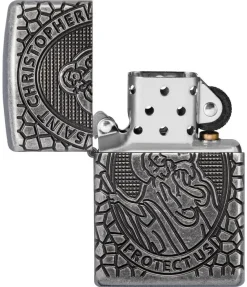 60005200 - ZIPPO Armor Gravé Médaille de Saint Christophe Antique Silver