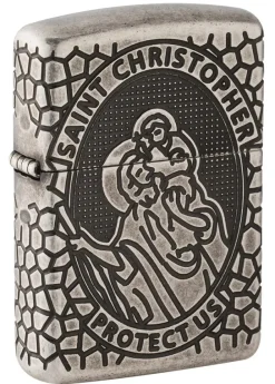 60005200 - ZIPPO Armor Gravé Médaille de Saint Christophe Antique Silver