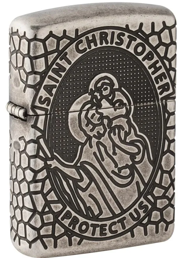 60005200 - ZIPPO Armor Gravé Médaille de Saint Christophe Antique Silver