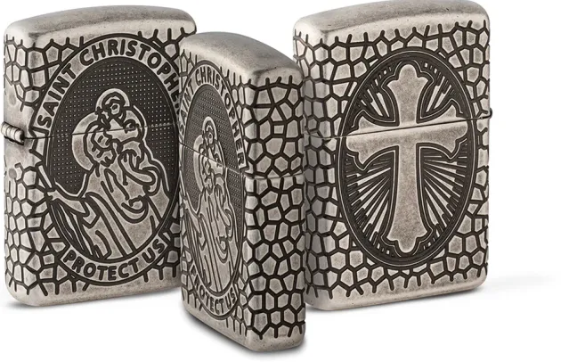 60005200 - ZIPPO Armor Gravé Médaille de Saint Christophe Antique Silver