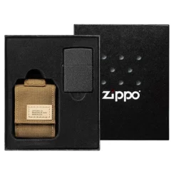 60005677 - ZIPPO Black Crackle & Pochette COYOTE Set Cadeau