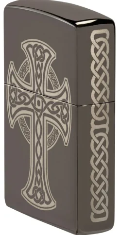 60006538 - ZIPPO Celtic Cross Black Ice Laser Engraved
