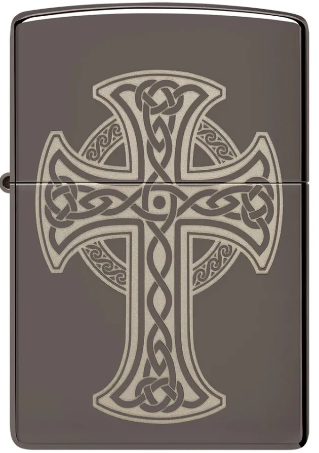 60006538 - ZIPPO Celtic Cross Black Ice Laser Engraved