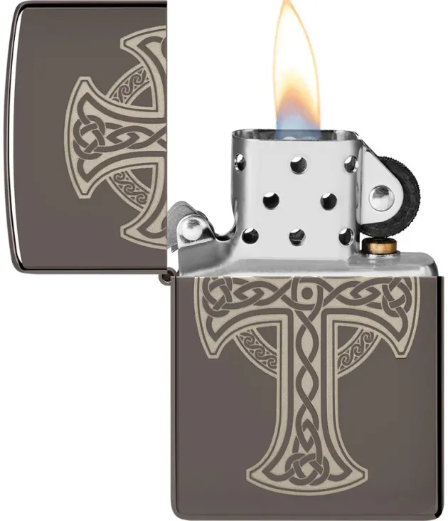 60006538 - ZIPPO Celtic Cross Black Ice Laser Engraved