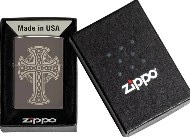 60006538 - ZIPPO Celtic Cross Black Ice Laser Engraved