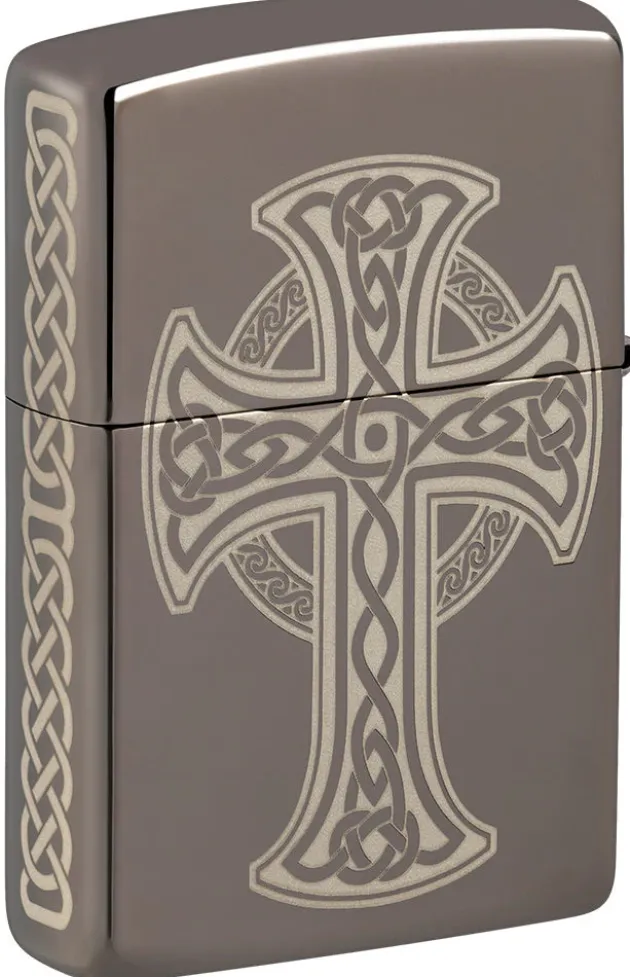 60006538 - ZIPPO Celtic Cross Black Ice Laser Engraved