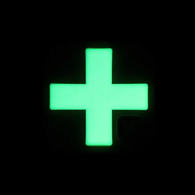 9ZMDCR-100-RD-GITD - VANQUEST Medical Cross 1" "Super-Lumen" Glow-In-The-Dark Patch RED